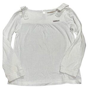 Burberry Girls White Long Sleeve Cotton Top With Bow Shoulder Detail Size 4/102c